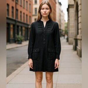 Walter Baker Black 100% Silk Shirt Dress Long Sleeve Sash Belt Size 2